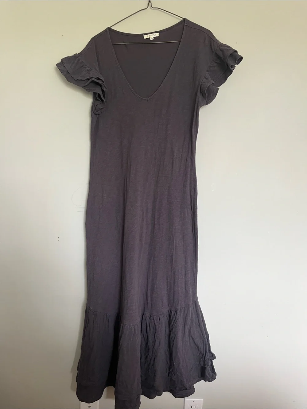 Z Supply Flutter Sleeve Maxi Dress Washed Charcoal Small - Picture 2 of 7